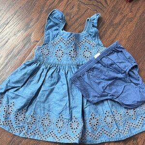 GAP Baby Light Blue Dress with Eyelet Detail